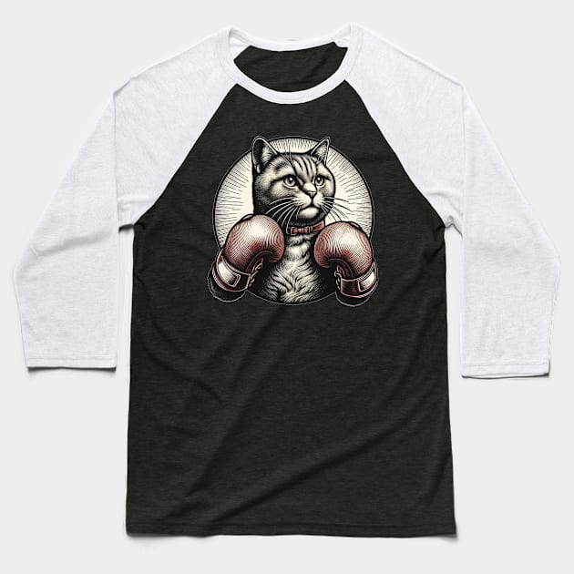 Cat Boxing Baseball T-Shirt by THE DRUNK ROOSTER WEAR